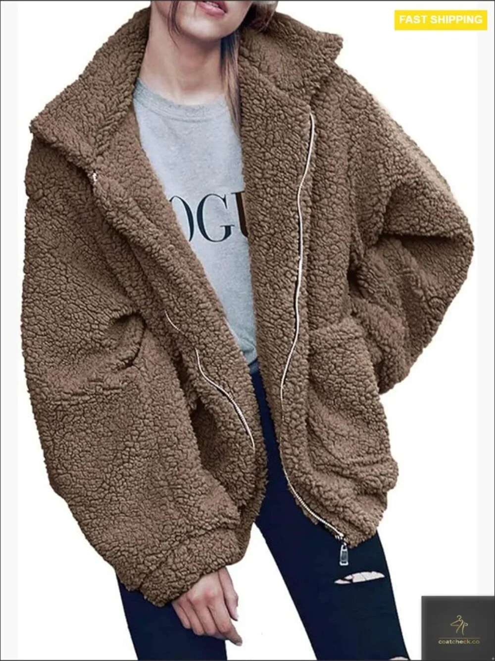 Oversized Sherpa Fleece Jacket Faux Fur Teddy Coat Winter Warm Trendy Y2K Chic